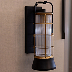 Настенный фонарь цилиндрической формы с рифленым стеклом в золотом каркасе на черном прямоугольном основании Eurofase варинант исполнения - 9 | Loft Concept в Санкт-петербурге