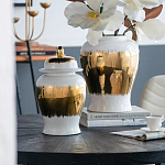 Ваза белая с крышкой и золотистыми фрагментами 46 см Chinoiserie Ceramics варинант исполнения - 1 | Loft Concept в Санкт-петербурге