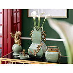 Ваза зеленого цвета из фарфора с бронзовыми ручками в виде драконов и рельефным цветочным декором Eden Garden porcelain and bronze варинант исполнения - 8 | Loft Concept в Санкт-петербурге