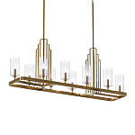 Люстра прямоугольная цвета латунь с прозрачными рифлеными цилиндрическими плафонами Kichler варинант исполнения - 1 | Loft Concept в Санкт-петербурге