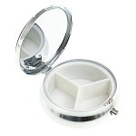 Таблетница карманная круглая с 3-мя отделениями с зеркалом и накладкой из натурального камня Серафинит Silver Stone Pillboxes варинант исполнения - 2 | Loft Concept в Санкт-петербурге
