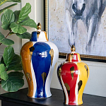 Ваза с крышкой и мазками синего и золого цвета на белом фоне Chinoiserie Ceramics варинант исполнения - 5 | Loft Concept в Санкт-петербурге