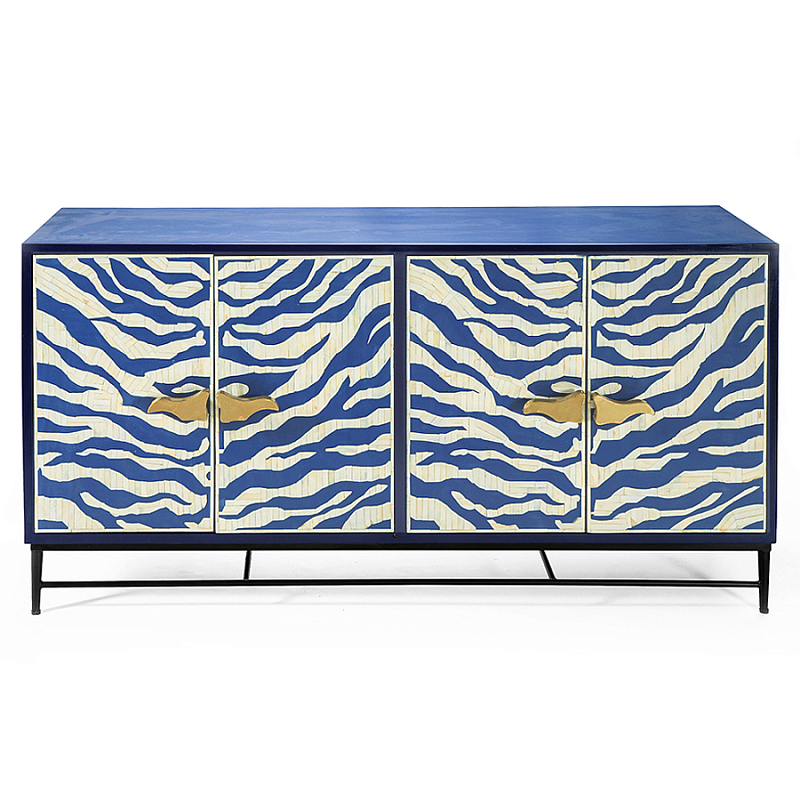 Буфет в гостиную с инкрустацией Bone Inlay Deco Sideboard - Orleans ZEBRA Белый Синий Золотой в Санкт-петербурге | Loft Concept 