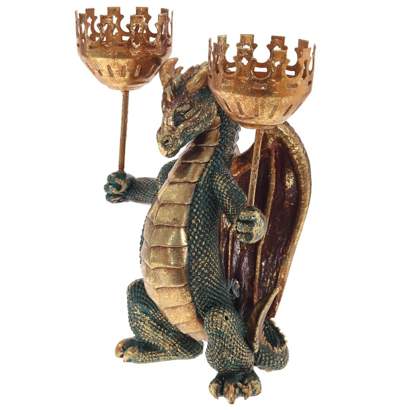 Подсвечник в виде дракона Dragon Candlestick Green Gold Золотой Зеленый Коричневый в Санкт-петербурге | Loft Concept 