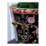 Кашпо из фарфора черная с цветочной росписью и бронзовой стрекозой Spring Garden варинант исполнения - 5 | Loft Concept в Санкт-петербурге