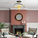 Люстра подвесная с 2-мя пересекающимися круглыми подвесами в черном и золотистом цвете и вертикальными подвесками Ring Horizontal варинант исполнения - 3 | Loft Concept в Санкт-петербурге