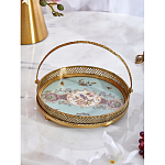 Блюдо круглое с ручкой и голубым фарфоровым дном с цветочным рисунком Blue Garden варинант исполнения - 3 | Loft Concept в Санкт-петербурге