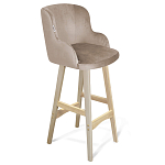 Барный стул со спинкой и подлокотниками на 4-х деревянных ножках Бежевый Велюр Ava Charm варинант исполнения - 1 | Loft Concept в Санкт-петербурге