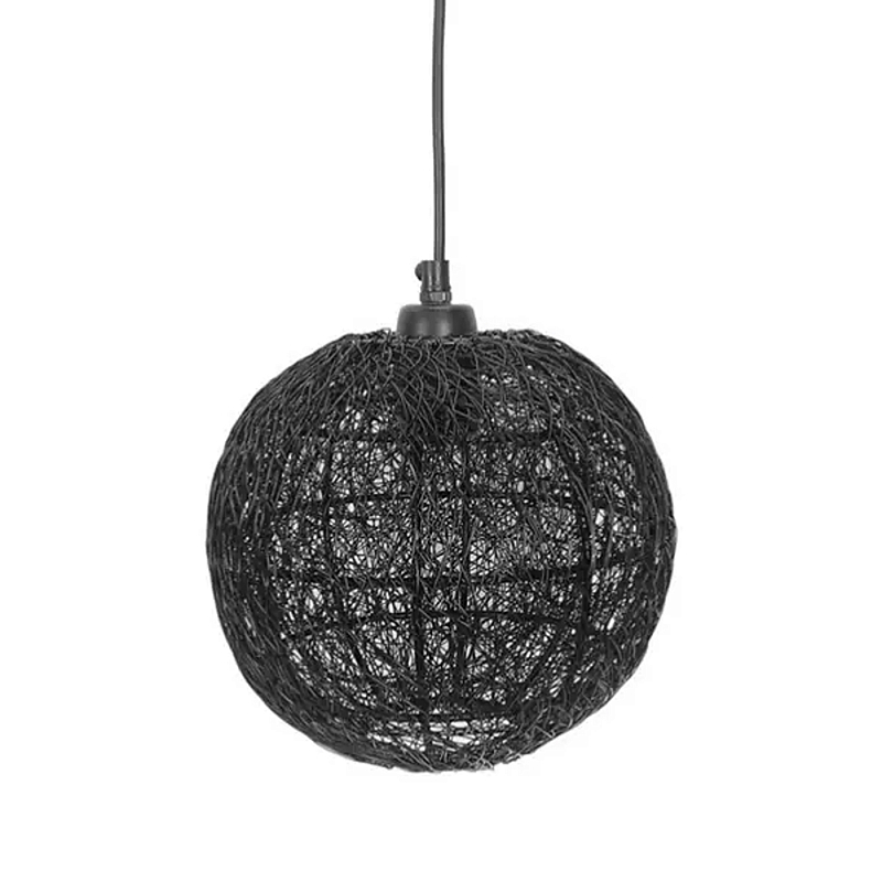 Подвесной светильник с плетеным металлическим абажуром в форме шара Wicker Iron Lamp Черный в Санкт-петербурге | Loft Concept 