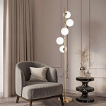 Торшер на золотом основании с 5-ю белыми шарообразными плафонами Bubble варинант исполнения - 4 | Loft Concept в Санкт-петербурге