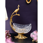 Чаша из прозрачного стекла на бронзовой подставке в виде павлина с рельефным хвостом Eden Garden варинант исполнения - 2 | Loft Concept в Санкт-петербурге