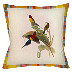 Декоративная подушка бежевая в разноцветную полоску с изображением птиц и цветов Blooming Birds Colorful Cushion варинант исполнения - 3 | Loft Concept в Санкт-петербурге