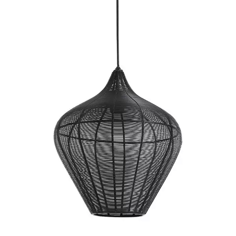 Подвесной светильник в форме купола с плетеным металлическим абажуром Wicker Iron Lamp Черный в Санкт-петербурге | Loft Concept 