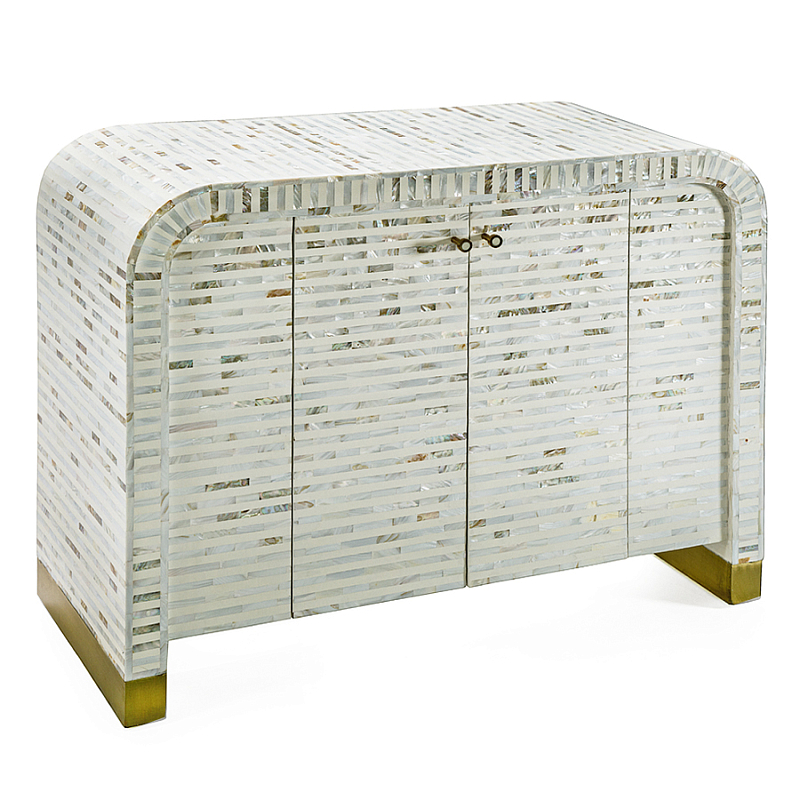 Буфет в гостиную с инкрустацией  Mother of Pearl Inlay Cabinet Белый Перламутровый Золотой в Санкт-петербурге | Loft Concept 