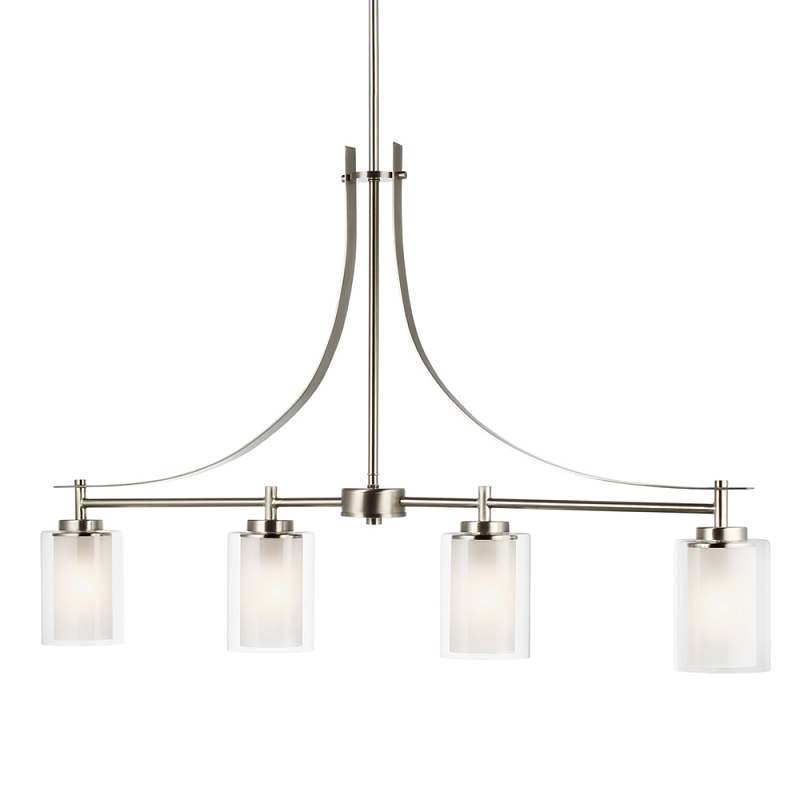 Люстра подвесная цвета никель с четырьмя матовыми стеклянными плафонами в современном стиле Generation Lighting Никель Прозрачное Стекло в Санкт-петербурге | Loft Concept 