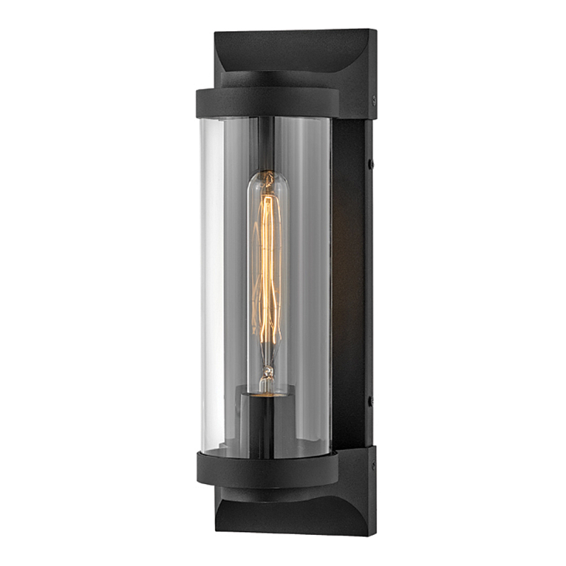 Настенный фонарь в индустриальном стиле с вытянутым цилиндрическим плафоном из прозрачного стекла и черным корпусом Hinkley Черный Прозрачное Стекло в Санкт-петербурге | Loft Concept 