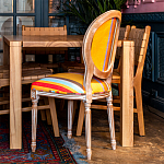 Стул бежевый в разноцветную полоску из натурального бука с изображением птиц и цветов Blooming Yellow Birds Colorful Stripes Chair варинант исполнения - 4 | Loft Concept в Санкт-петербурге