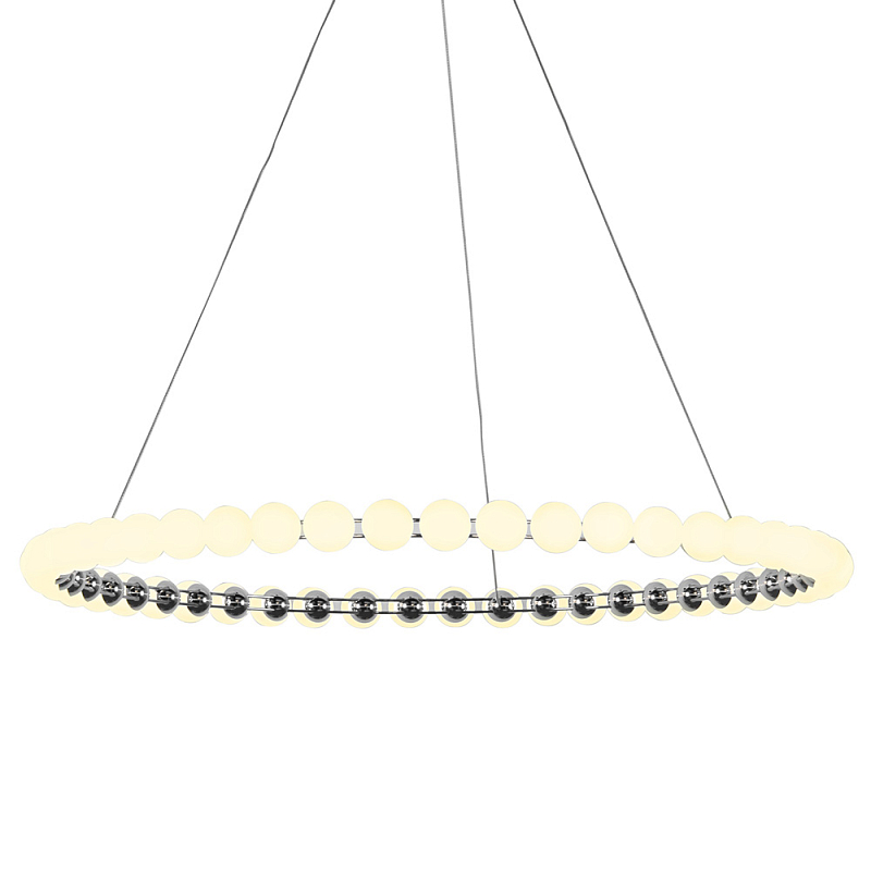 Люстра светодиодная кольцевая с круглыми плафонами белого цвета PEARLS Suspension 80 Хром Латунь Белый в Санкт-петербурге | Loft Concept 