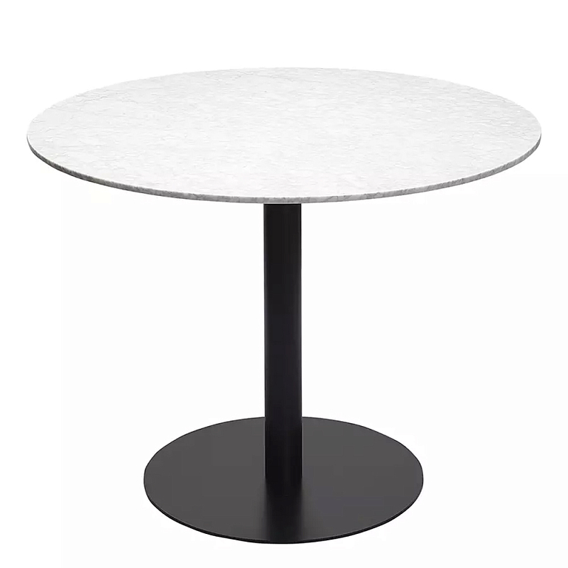 Круглый обеденный стол с белой мраморной столешницей White Tabletop on Black Base Белый Черный в Санкт-петербурге | Loft Concept 