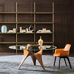 Дизайнерский круглый обеденный стол стеклянный с фигурным подстольем из цемента ARC Dining Table варинант исполнения - 5 | Loft Concept в Санкт-петербурге