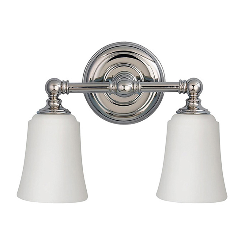 Бра для ванных комнат с 2-мя белыми плафонами в форме колокола на круглом основании цвета хром Feiss Хром Белый в Санкт-петербурге | Loft Concept 