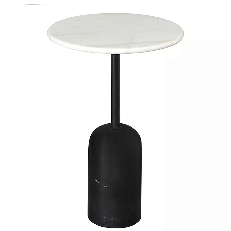 Кофейный столик с белой мраморной столешницей на черном основании Tall Coffee Black and White Table Белый Черный в Санкт-петербурге | Loft Concept 