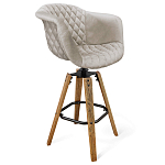 Барный стул со спинкой и мягкой обивкой с ромбами на 4-х деревянных ножках Бежевый Велюр Ava Charm варинант исполнения - 1 | Loft Concept в Санкт-петербурге