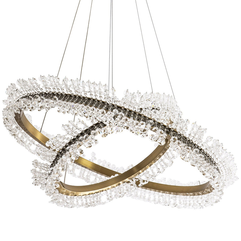 Люстра два кольца с хрустальным декором Rowan Crystal Ring Horizontal Brass Chandelier Прозрачный Латунь в Санкт-петербурге | Loft Concept 