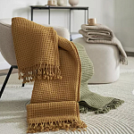 Плед из шерсти цвета охры с бахарамой Waffle Comfort варинант исполнения - 7 | Loft Concept в Санкт-петербурге