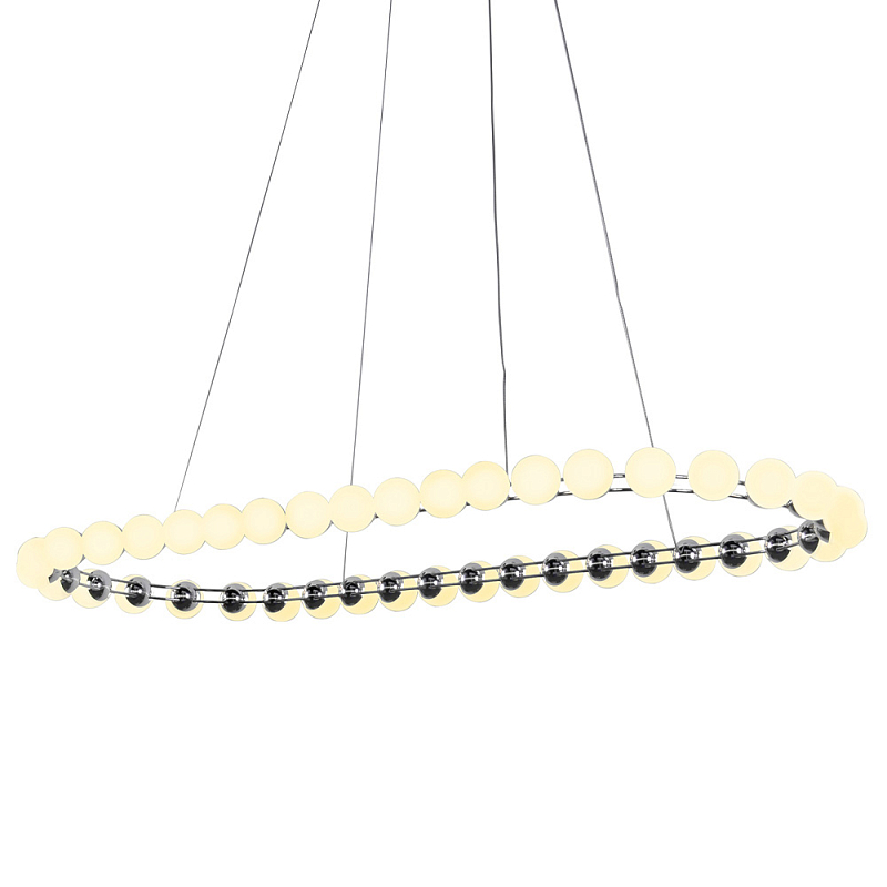 Люстра подвесная светодиодная с круглыми плафонами белого цвета PEARLS Suspension 100  Хром Латунь Белый в Санкт-петербурге | Loft Concept 