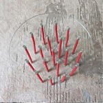 Дизайнерский журнальный стол с круглой прозрачной столешницей и основанием в виде красных металлических тросов Wires варинант исполнения - 4 | Loft Concept в Санкт-петербурге