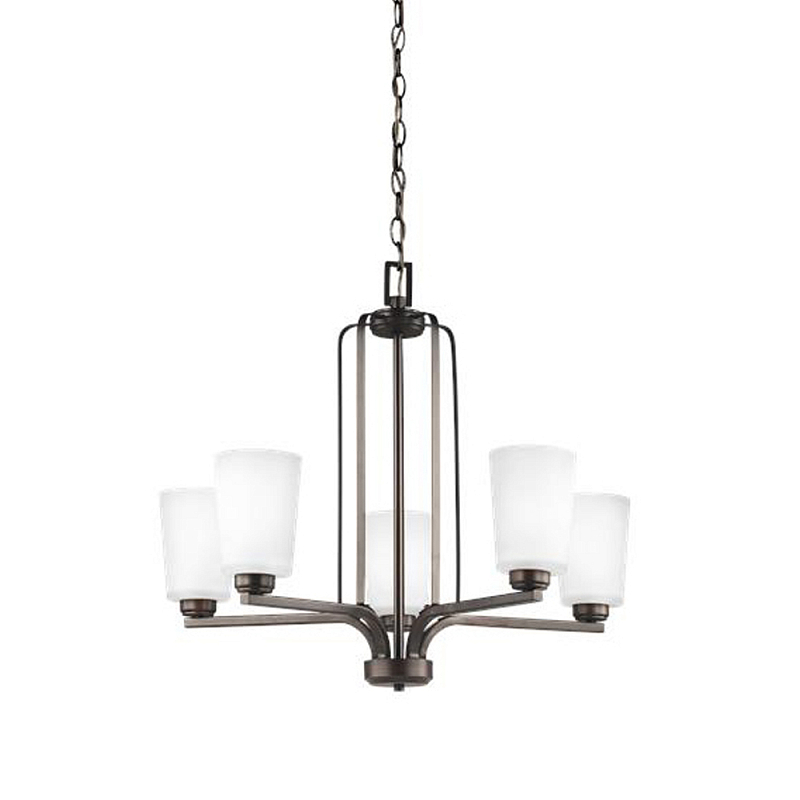 Люстра бронзового цвета с 5-ю матовыми стеклянными плафонами Generation Lighting Бронза Белый Бежевый в Санкт-петербурге | Loft Concept 