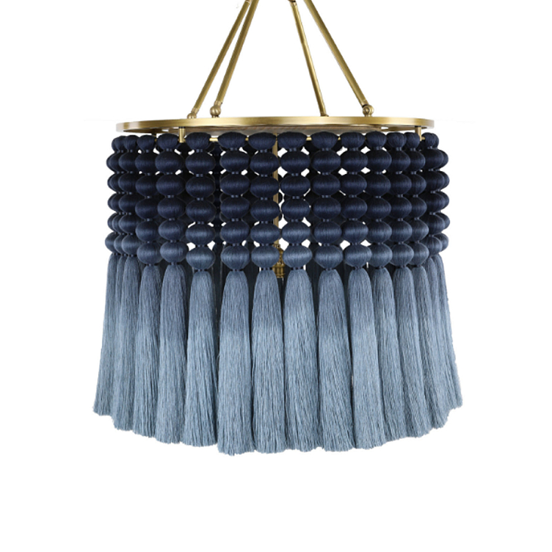 Люстра синяя плетеная с кисточками Boho Tassel Chandelier Синий Голубой Латунь Люстра синяя плетеная с кисточками Boho Tassel Chandelier Синий Голубой Латунь в Санкт-петербурге | Loft Concept