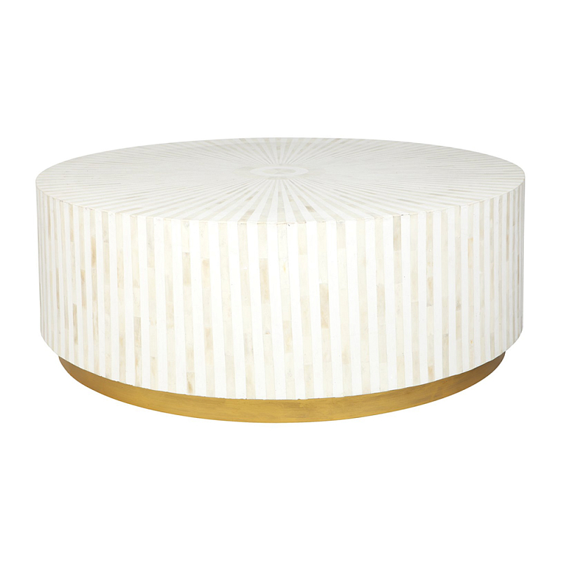 Стол журнальный Белый RADIAL BONE INLAY COFFEE TABLE NATURAL Белый ivory ( слоновая кость ) Золотой в Санкт-петербурге | Loft Concept 