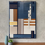 Панно из шнура Синяя геометрическая абстракция wall panel line Blue варинант исполнения - 1 | Loft Concept в Санкт-петербурге