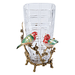 Ваза стеклянная прозрачная с бронзовым основанием в виде ветвей и фарфоровыми птичками Eden Garden варинант исполнения - 1 | Loft Concept в Санкт-петербурге