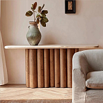 Консоль с овальной столешницей и фактурным деревянным основанием Enzo варинант исполнения - 5 | Loft Concept в Санкт-петербурге