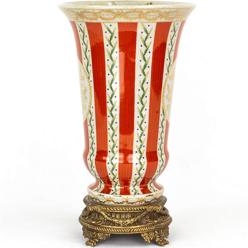 Фарфоровая ваза Red and White Stripes Vase Белый Бронза Красный в Санкт-петербурге | Loft Concept 