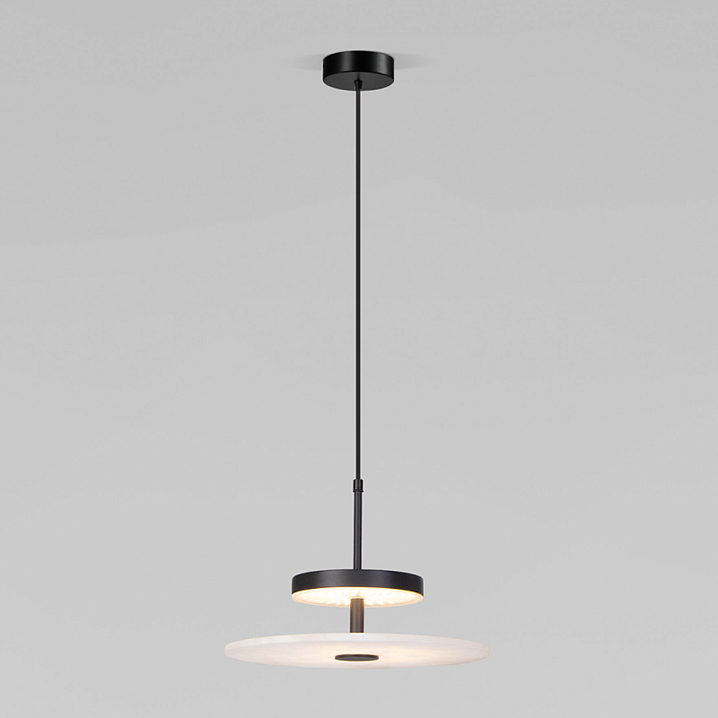 Светодиодный подвесной светильник черный с мраморным рассеивателем Черный Белый Мрамор Bianco в Санкт-петербурге | Loft Concept 