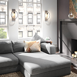 Бра цвета хром с круглой рамой и цилиндрическим прозрачным стеклянным плафоном на прямоугольном основании Feiss варинант исполнения - 3 | Loft Concept в Санкт-петербурге