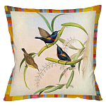 Декоративная подушка бежевая в разноцветную полоску с изображением птиц и цветов Blooming Birds Colorful Cushion варинант исполнения - 8 | Loft Concept в Санкт-петербурге