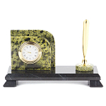 Настольный письменный набор из змеевика с визитницей с часами и ручкой Successful Leader варинант исполнения - 1 | Loft Concept в Санкт-петербурге