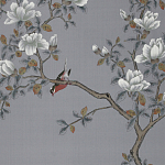 Обои ручная роспись Japanese Garden Original colourway on Gun Metal dyed silk варинант исполнения - 2 | Loft Concept в Санкт-петербурге