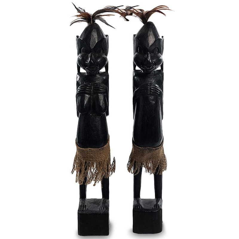 Комплект из 2-х деревянных статуэток Asmat Wooden Statuettes Black Черный Коричневый в Санкт-петербурге | Loft Concept 