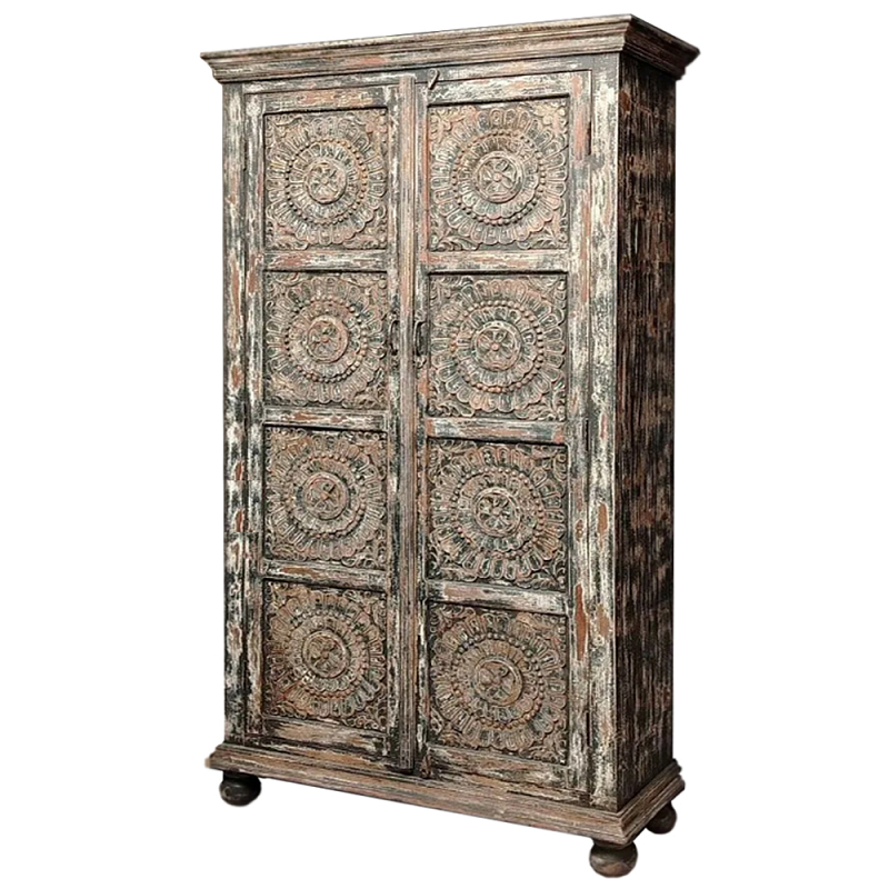 Индийский шкаф с орнаментом резьба из дерева Indian Antique Furniture Серый Индийский шкаф с орнаментом резьба из дерева Indian Antique Furniture Серый в Санкт-петербурге | Loft Concept