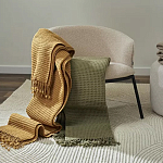 Плед из шерсти зеленого цвета с бахромой Waffle Comfort варинант исполнения - 5 | Loft Concept в Санкт-петербурге