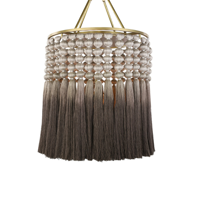 Люстра плетеная с кисточками на золотистом каркасе Boho Tassel Chandelier Коричневый Латунь в Санкт-петербурге | Loft Concept 