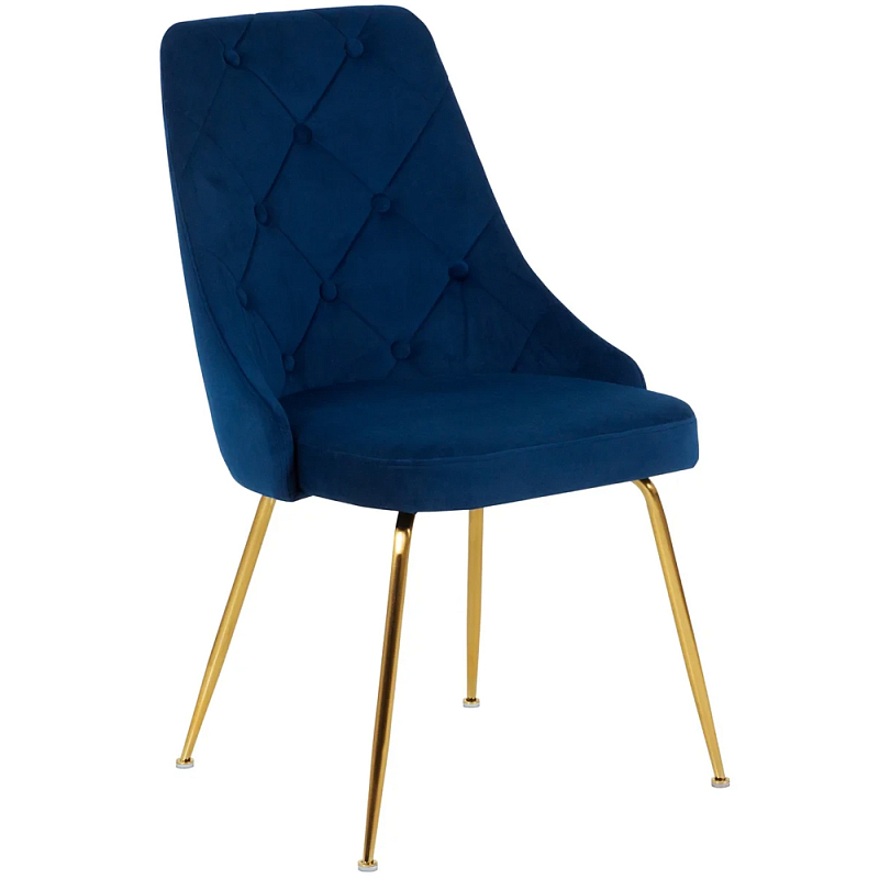 Стул в темно-синей велюровой обивке Ward Dark Blue Velour Chair Золотой Темно-синий в Санкт-петербурге | Loft Concept 