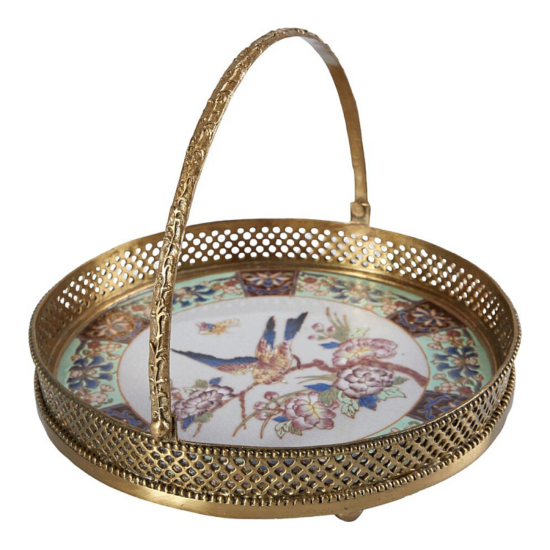 Блюдо фарфоровое с бронзовой ручкой Paradise Dish with Handle Бронза Мульти в Санкт-петербурге | Loft Concept 