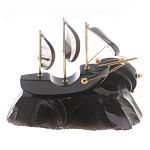 Часы настольные в виде парусника из натурального камня Обсидиан Sailboat Stone Clock варинант исполнения - 6 | Loft Concept в Санкт-петербурге